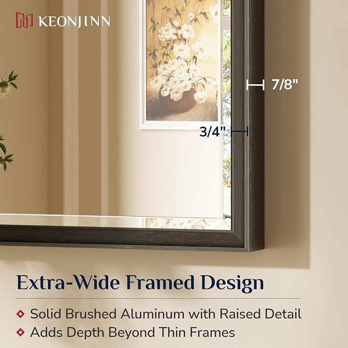 Keonjinn 24" x 36" Black Bathroom Mirror, Brushed Black Framed Mirror - Image 3
