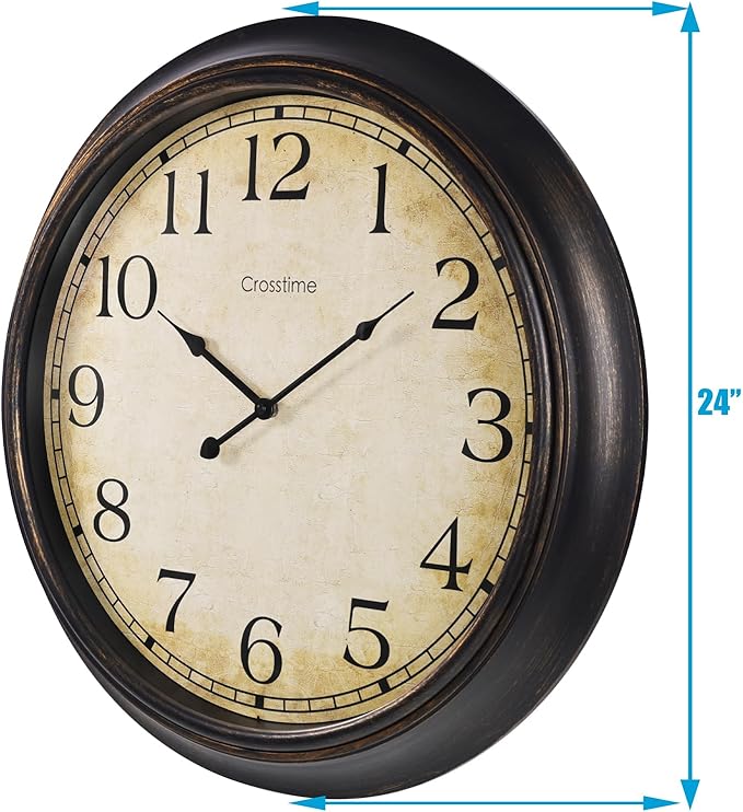 Crosstime 24 Inch Wall Clock Battery Operated Silent Round Vintage Large Wall - Image 9