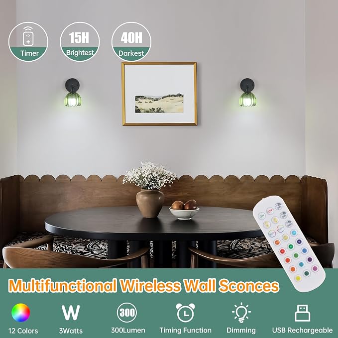 Shenmoyl Vintage Battery Operated Wall Sconce - Image 2