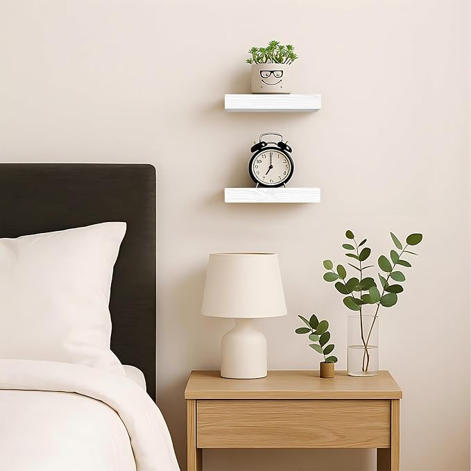 BGMG Small Wood Floating Shelves 8 inch Set of 2, Solid Wood Wall Shelves - Image 2