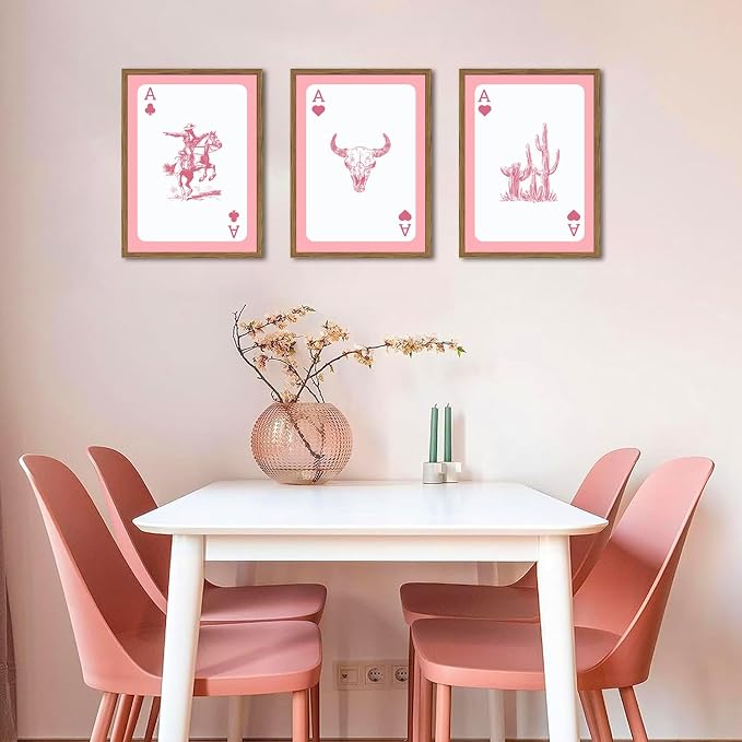 Set of 3 Western Cowgirl Wall Art Pink Bull Skull Wall Decor Painting - Image 8