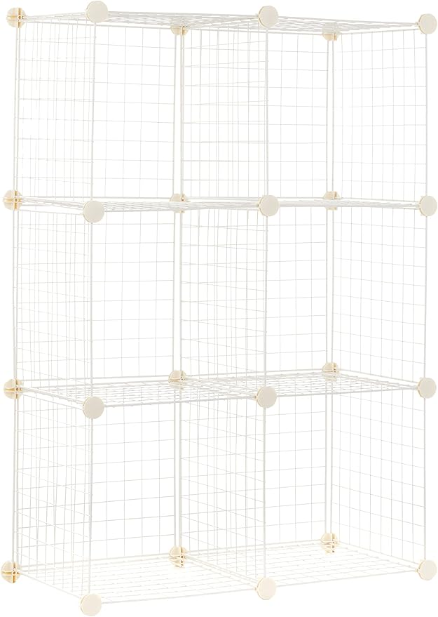 Amazon Basics 6 Cube Wire Grid Storage Organizer, Stackable Storage Cubes by AmazonBasics