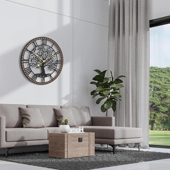 Micasso Vintage Oversize Wall Clock: 38Inch Farmhouse Tree of Life Metal - Image 3