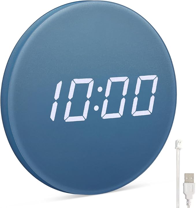 Minimalist LED Digital Wall Clock – USB Powered | Metallic Blue Style | 12/24 by Leafre