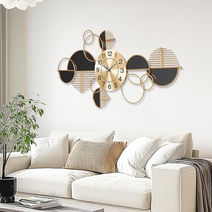 Large Wall Clock, Modern Silent Non-Ticking Metal Wall Art Wall Clocks Battery - Image 2