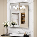 LOAAO 22X30 Inch Brushed Nickel Bathroom Mirror, Rounded Rectangle Silver Metal by LOAAO
