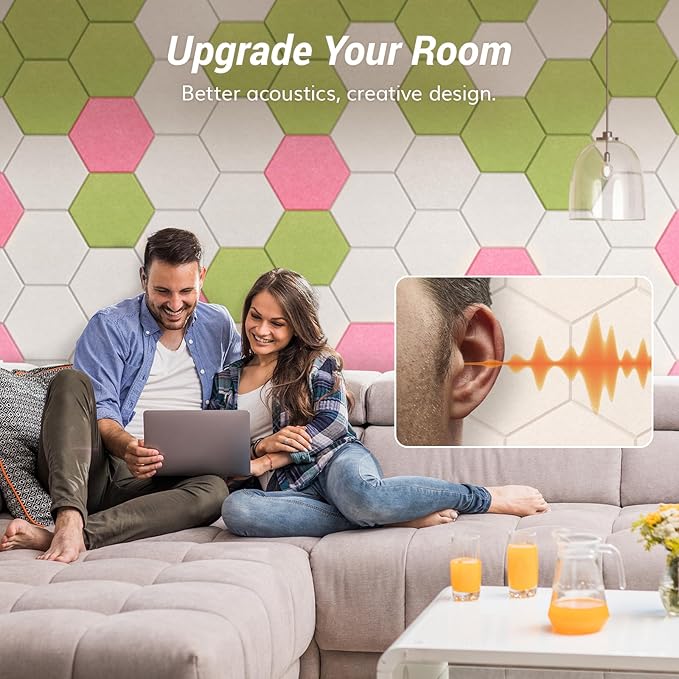 18 Pack High Density Hexagon Acoustic Panels, TONOR 12"x 10"x 0.4" Soundproof - Image 3