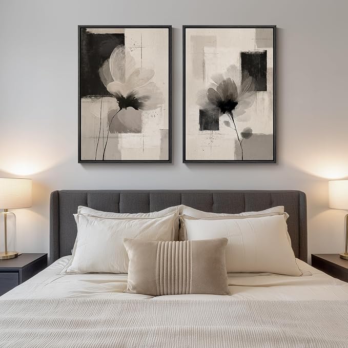 Large Framed Neutral Abstract Floral Wall Art, Minimalist Pictures - Image 3