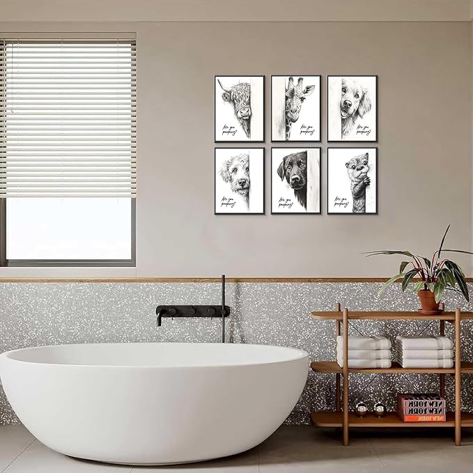Funny Bathroom Wall Art Black and White Bathroom Posters Decor Rustic Donkey - Image 3