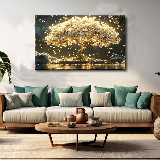 Large Tree of Life Canvas Wall Art Abstract Gold Tree Mountain Lake Decor - Image 6