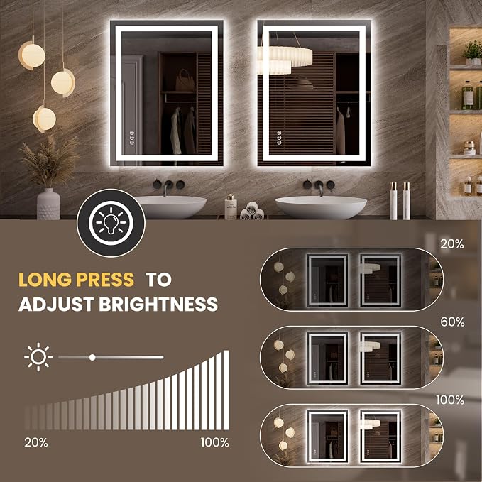LOAAO 27.6"x35.4" LED Mirror for Bathroom, Lighted Bathroom Mirror - Image 3