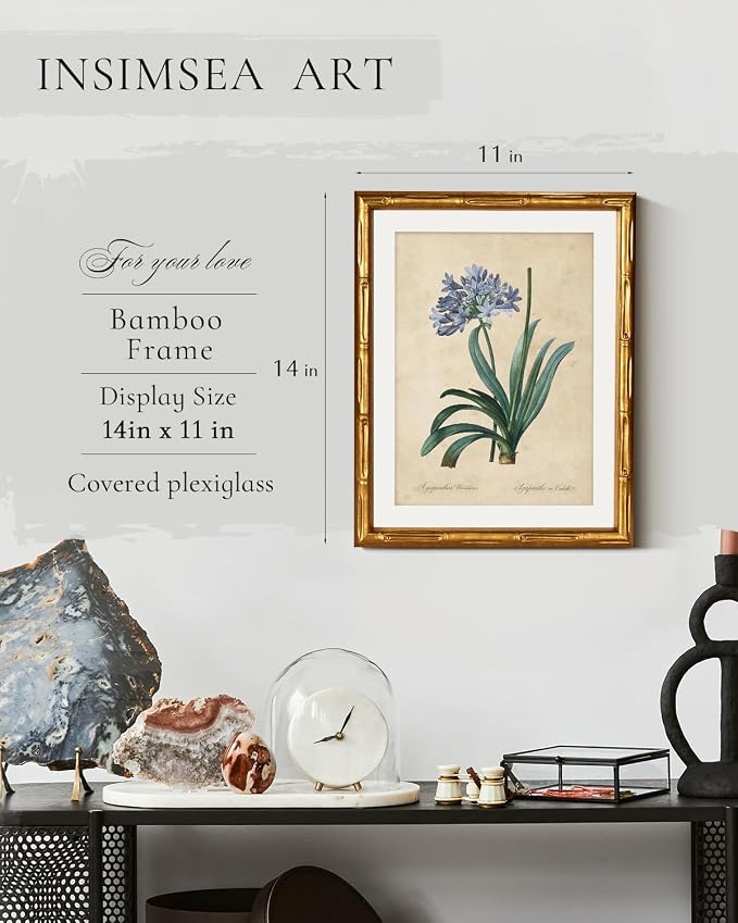InSimSea Gold Bamboo Framed Canvas Wall Art, Retro African Lily Botanical Prints - Image 3