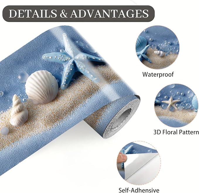 Beach Seashell Wallpaper Border 196x4 Inch Peel and Stick Wall Border Self - Image 9