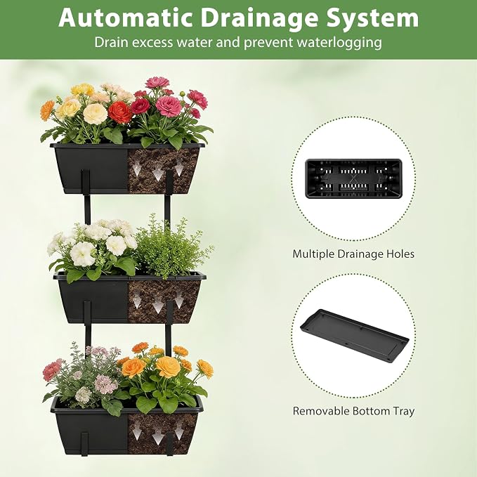 OYEAL Railing Planter Box 3 Tier Vertical Window Boxes Planter Outdoor - Image 4