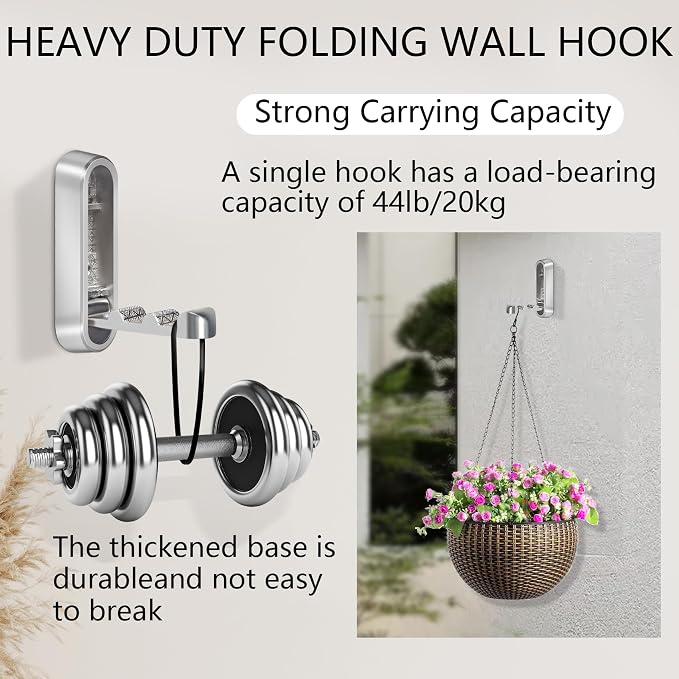 2PCS Foldable Wall Hooks, Heavy Duty Zinc Alloy Folding Wall Hooks, Folding - Image 7