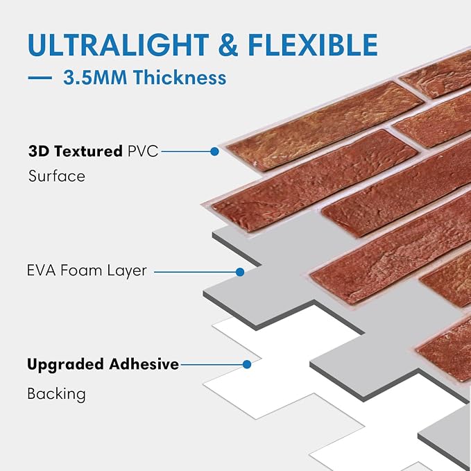 COMSTICKC 3D Red Faux Brick Wall Panel Peel and Stick Wall Stickers, DIY - Image 4