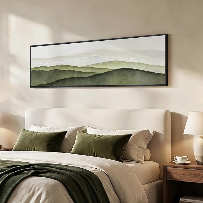 Large Framed Green Abstract Mountain Wall Art - Image 2