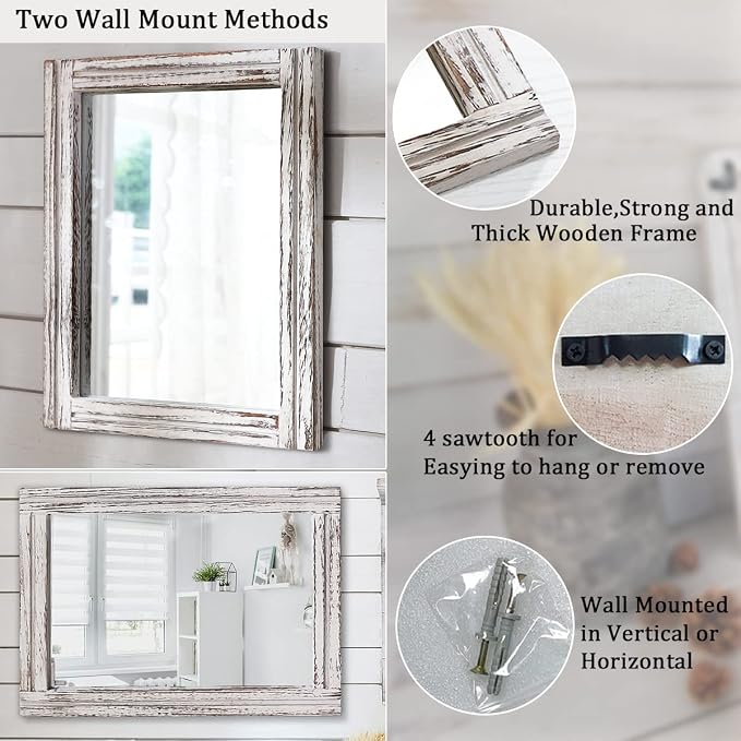 AAZZKANG Large Wall Mirrors 26"x18" Rustic Wood Mirror Rectangle Decorative - Image 3