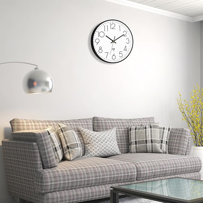 Foxtop Atomic Wall Clock Battery Operated Round Analog Modern Black Wall Clock - Image 5