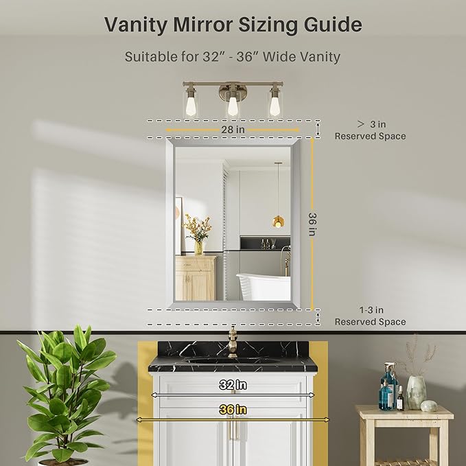 28x36 Inch Brushed Silver Bathroom Mirror - Image 2
