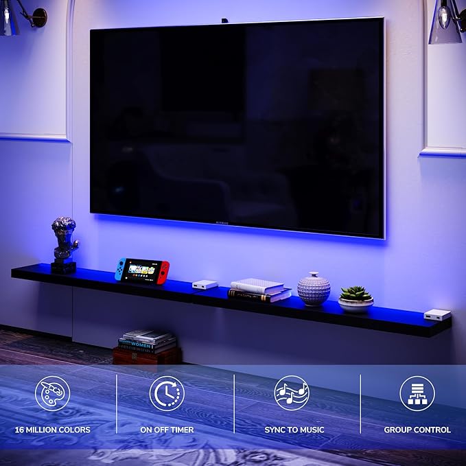 BAMEOS Floating Shelves with RGB LED, Hanging Wall Shelves - Image 4