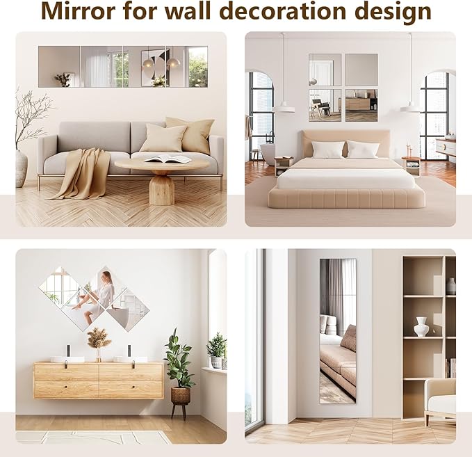 Shiftshade 4 Pack Wall Mirror Full Length, 12 x 12 Inch Acrylic Mirror Tiles - Image 7