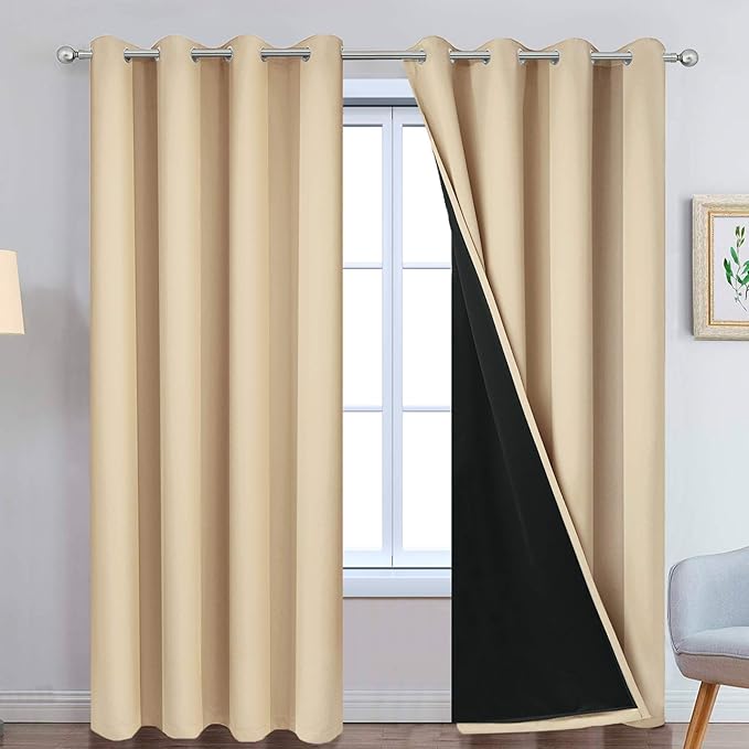 Yakamok Beige 100% Blackout Curtains, Thermal Insulated Total Blackout Drapes by Yakamok