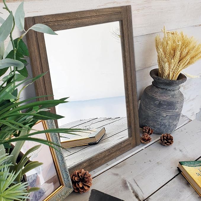 AAZZKANG Rustic Wood Mirror Rectangle Decorative Wall Hanging Mirrors - Image 6