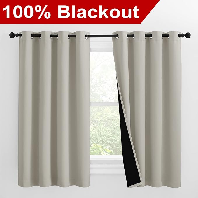 NICETOWN 100% Blackout Curtains 57 inches Long, Double-Deck Completely Blackout - Image 2