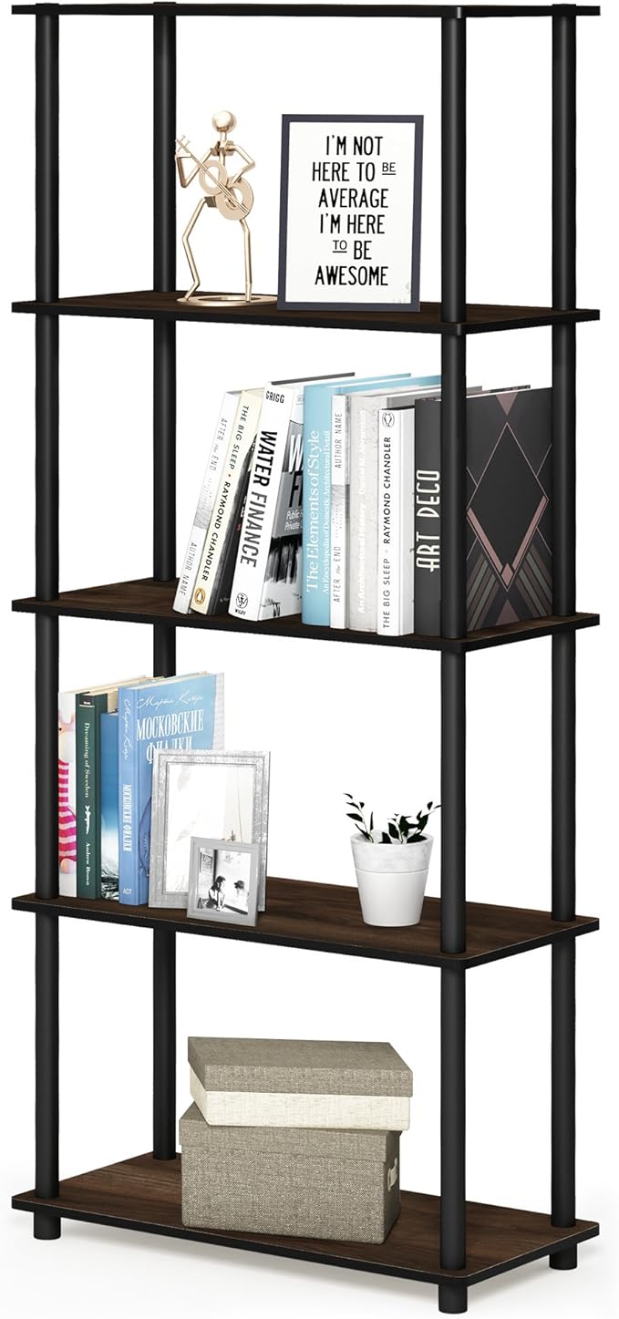 Furinno TURN-N-TUBE Storage Shelves, 5-Tier Book Shelf, Corner Shelf, Toolless by Furinno-FitsYourSpaceFitsYourBudget