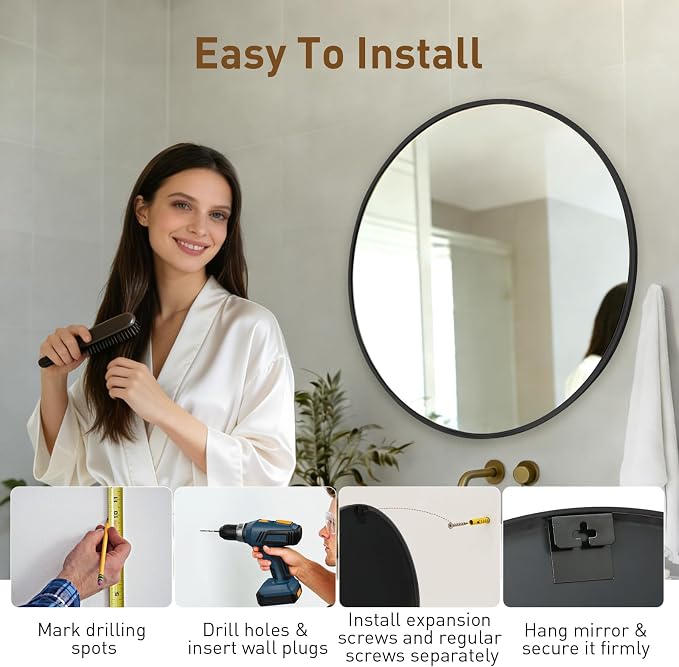 NEWBULIG 30 Inch Round Wall Mirror, Bathroom Mirror - Image 5