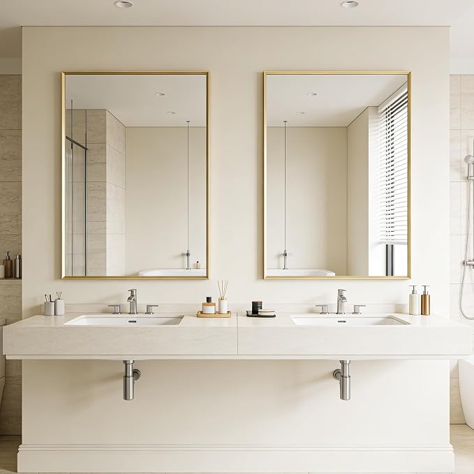 BOMINICA Brushed Gold Bathroom Mirror - Image 8