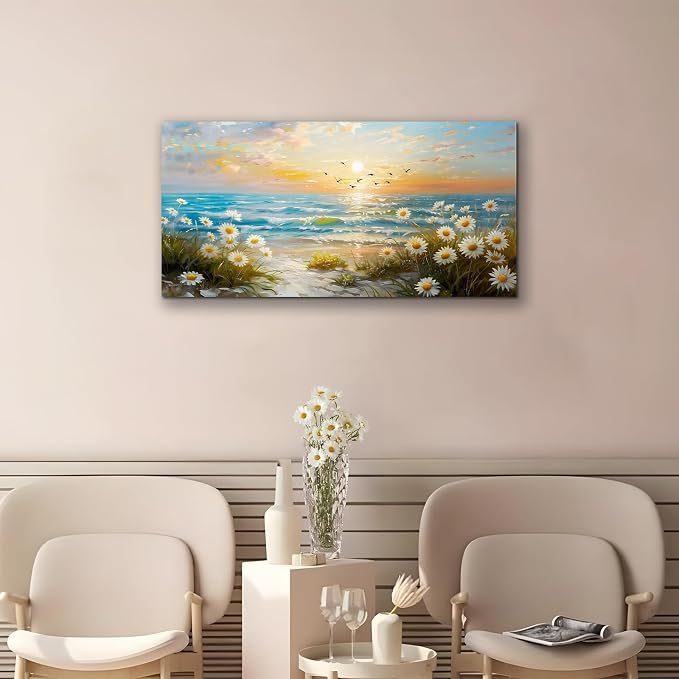 SERIMINO Large Canvas Wall Art Prints, Ocean Sunset Landscape Canvas Prints - Image 2