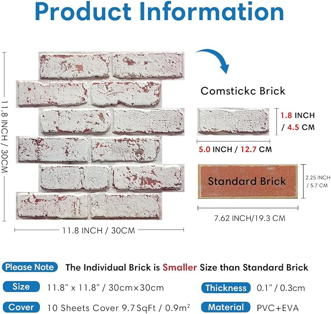 3D Whitewash Brick Wall Panel Peel and Stick - Image 4
