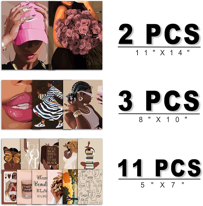 ANERZA 16 PCS Black Girl Wall Art Decor, African American Gallery Wall Prints - Image 2