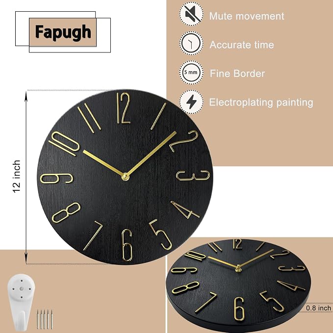 Wall Clock, Silent Clock, Wall Clocks Battery Operated， 12 inch Modern Wall - Image 4