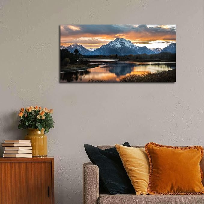 Sunset Mountain Wall Art for Living Room Nature Grand Teton Landscape Canvas - Image 6