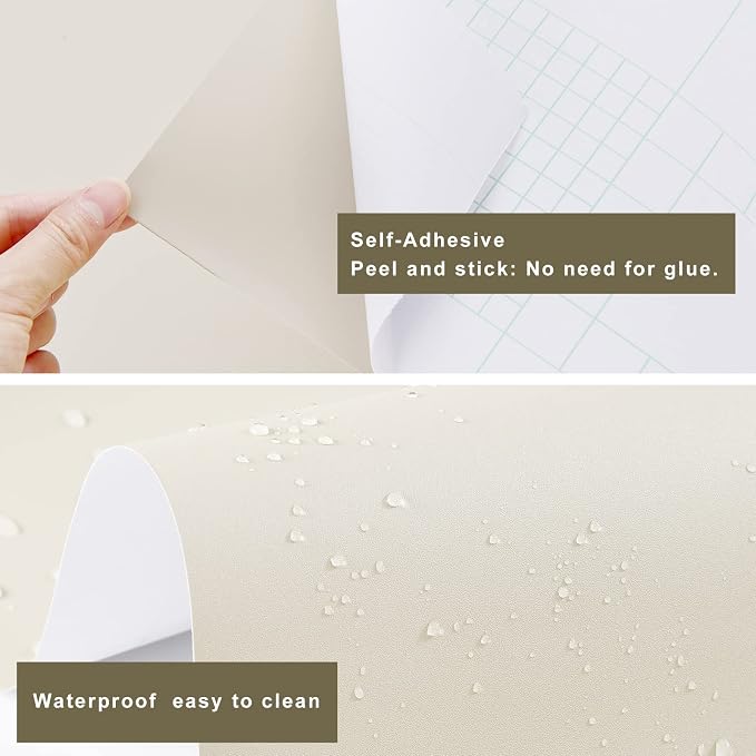 FUKU MON 24"x394" Beige Peel and Stick Wallpaper Matte Beige Cream Contact - Image 3