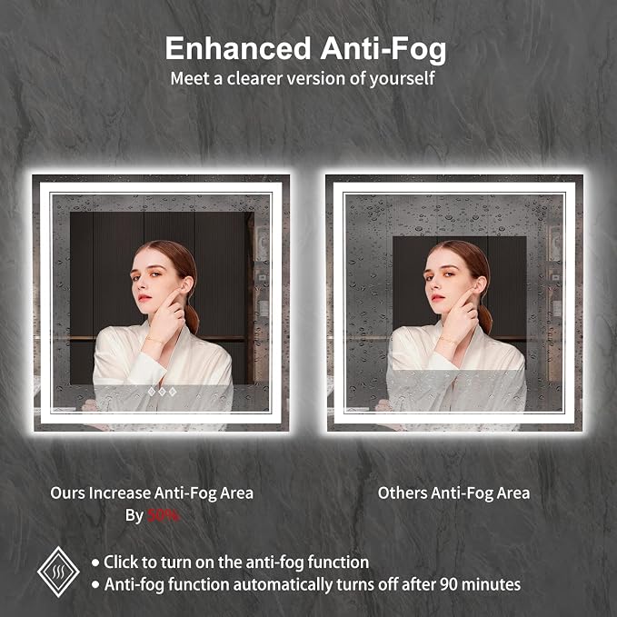 LED Mirror for Bathroom, 36x36 Inch, 3 Colors Dimmable CRI>90 Double Lights - Image 6