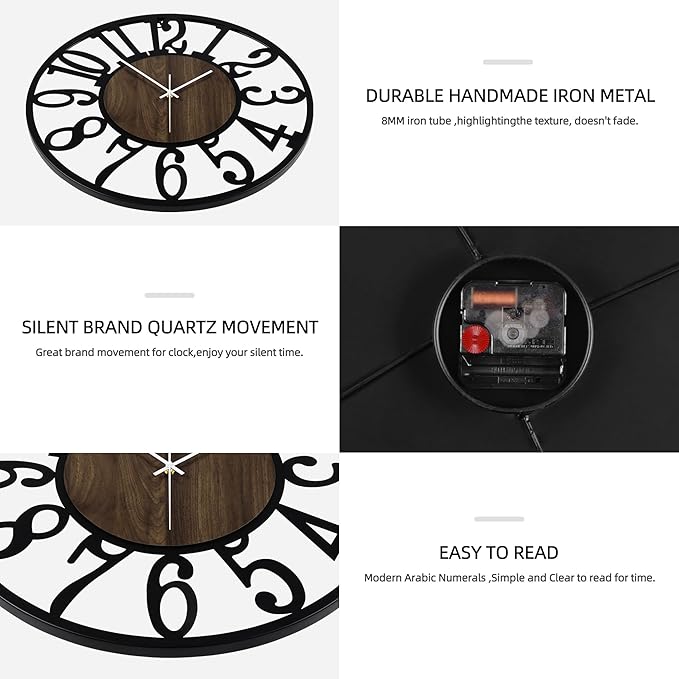 Maxstar Round Wall Clock for Living Room Decor Battery Operated Non Ticking - Image 4