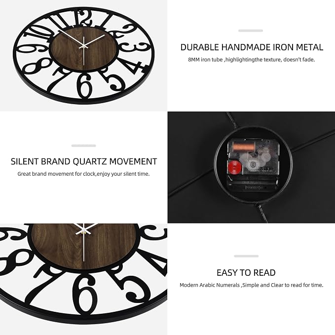 Maxstar Large Round Wall Clock for Living Room Decor Battery Operated Non - Image 3