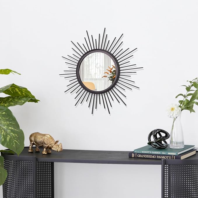 Sunburst Wall mirror Black Small Spoked Wall Decor Mirror Bohemian Home Round - Image 2