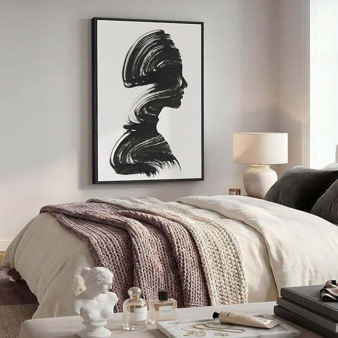 Modern Framed Black and White Abstract Wall Art, Minimalist Elegant Canvas - Image 5