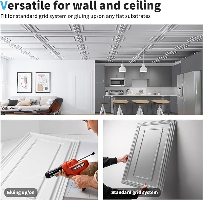 Art3d Drop Ceiling Tiles, 24x48in. Argent Silver - Image 7