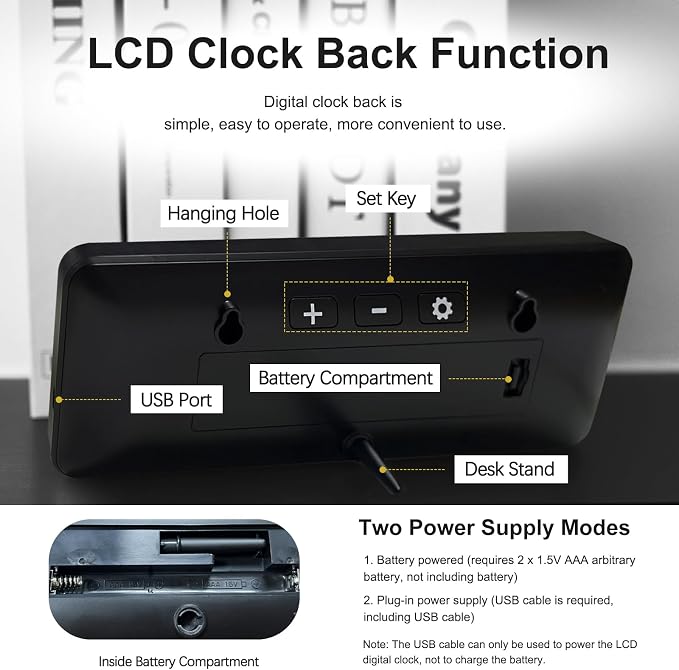 JoFomp LCD Digital Wall Clocks Battery Operated, 8.5" Modern Wall Clocks - Image 4