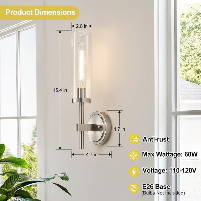 MOKATNG Wall Sconces Set of Two, Brushed Nickel Bathroom Sconces - Image 7
