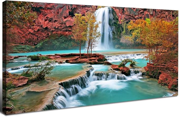 Tropical Forest Wall Art for Living Room Nature Waterfall Landscape Pictures by HOME