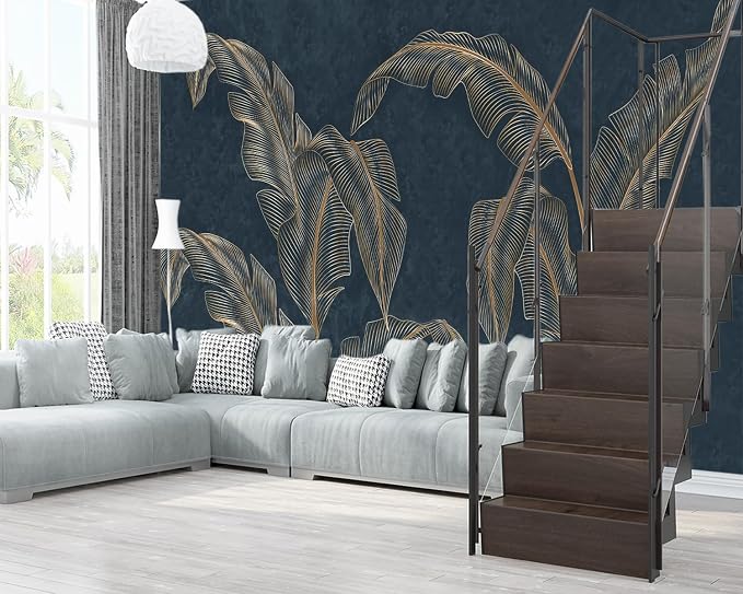 XMPMBM-Modernity Simple Abstraction Banana Leaf Fabric Wallpaper Dark Leaf - Image 3