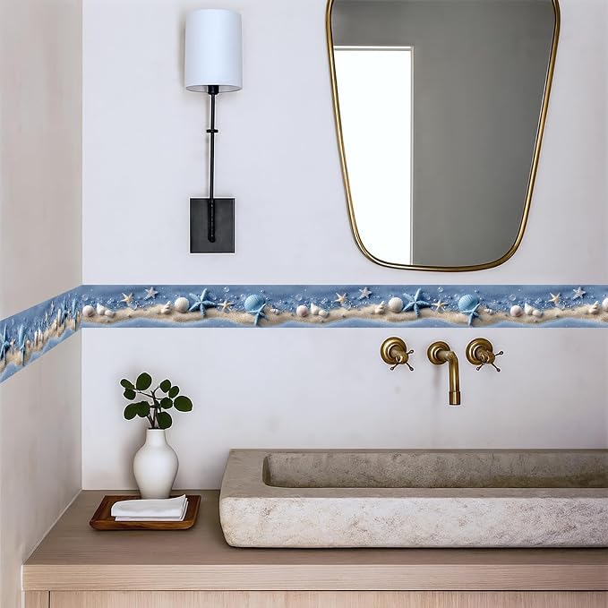 Beach Seashell Wallpaper Border 196x4 Inch Peel and Stick Wall Border Self - Image 3