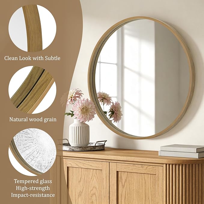 WallBeyond Round Wood Mirror - Image 5